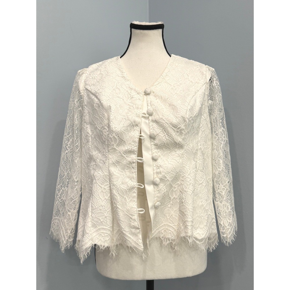 Vintage Small White Alençon-Style Corded Lace with Eyelash Trim Jacket Bridal